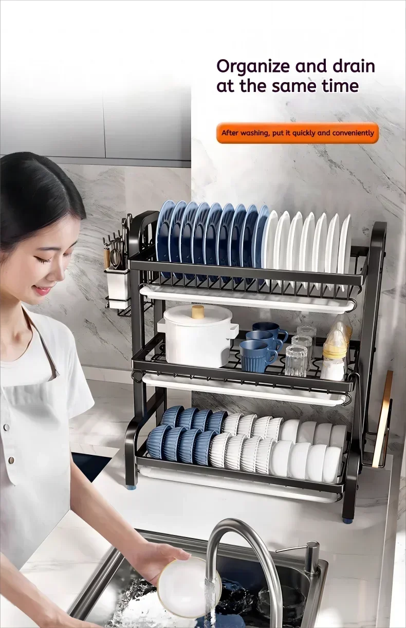 Dish Drying Rack 2-Tier Compact Dish Rack Drainboard