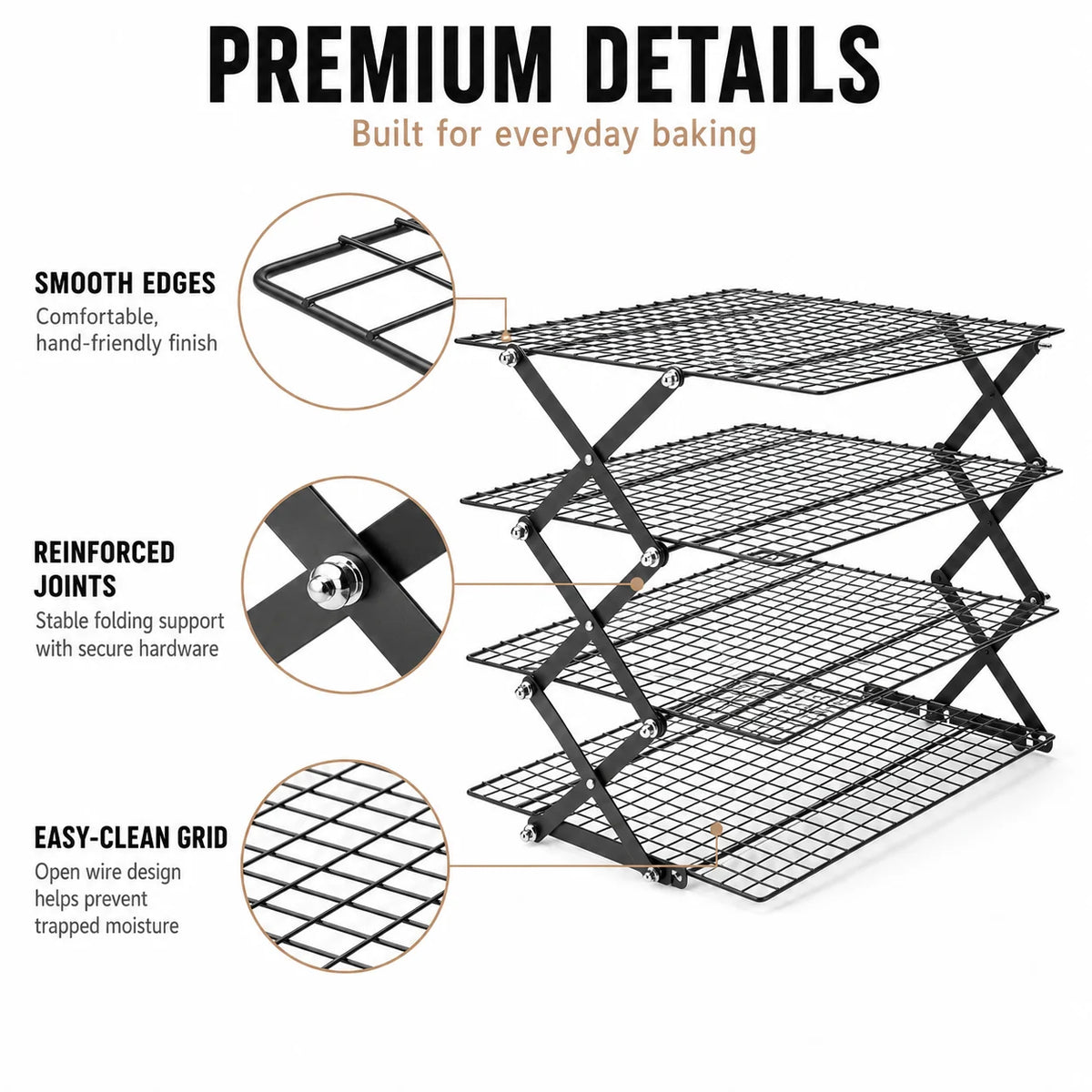 Foldable 2/3/4 Tier Cooling Rack Baking Space Saving