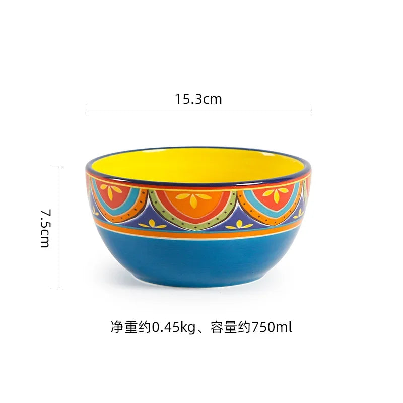 1pcs Ceramic Tableware Bohemian Flat Dinner Plate Western
