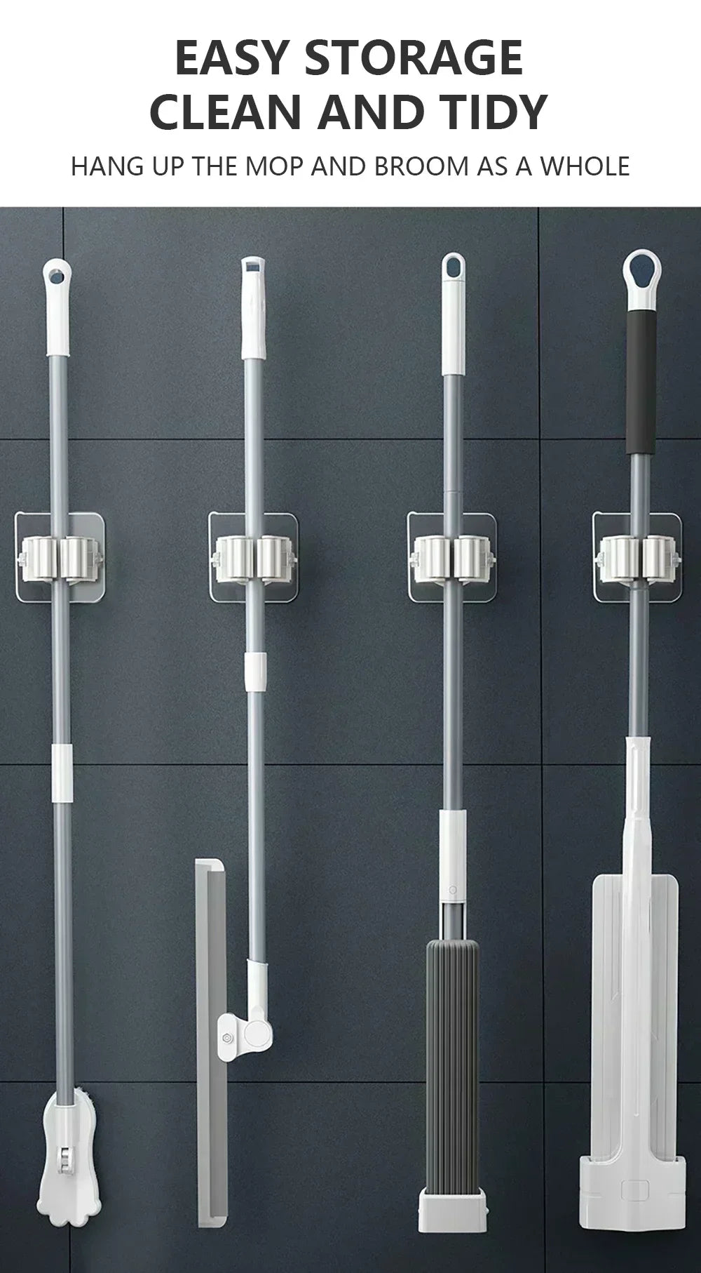 Mop Broom Holder Storage Rack Adhesive Hooks Wall