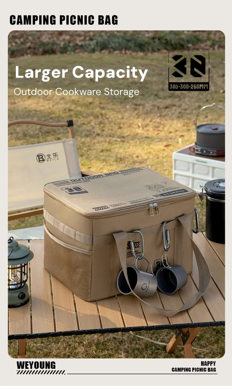 30l Camping Cookware Storage Bag Waterproof Outdoor Organizer