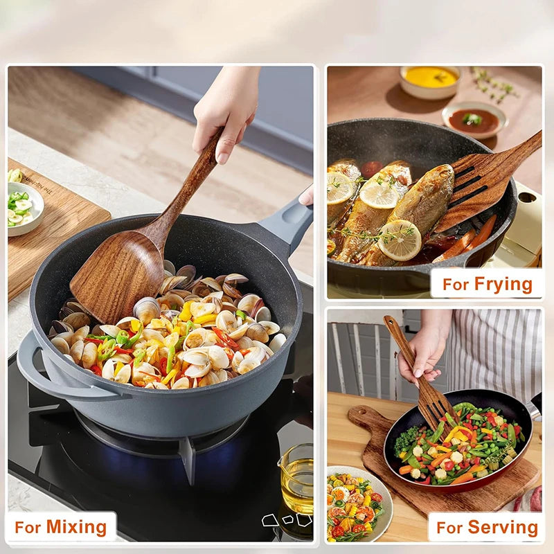 2pcs Wooden Spatula Acacia Wood Long Handle Flat