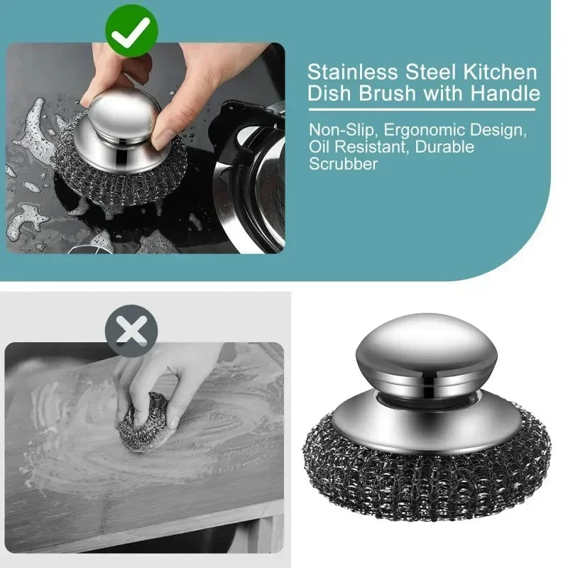 Stainless Steel Pot Brush Handle Robust Metal Ball
