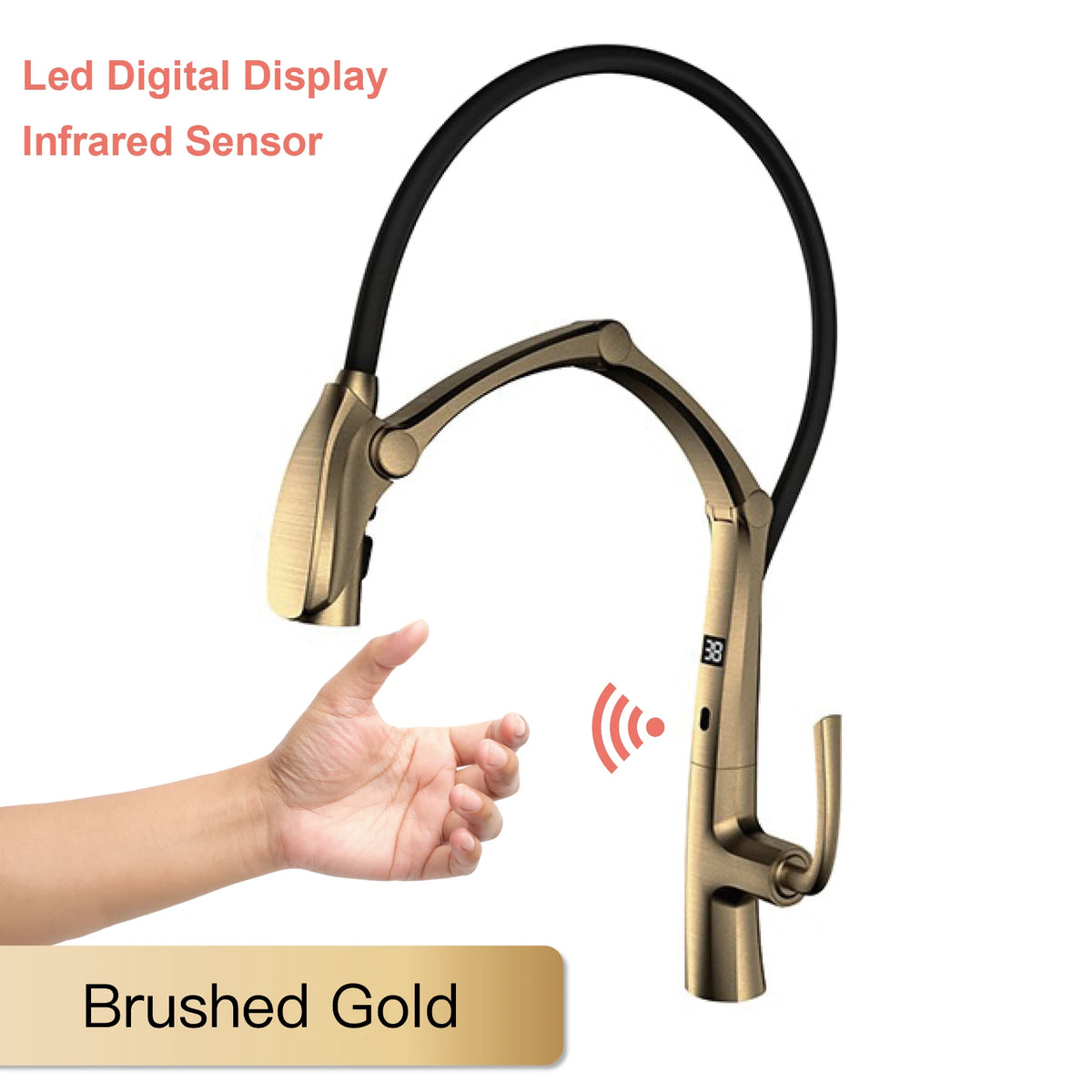 Aitana Gun Grey Luxury Brass Led Display Faucet