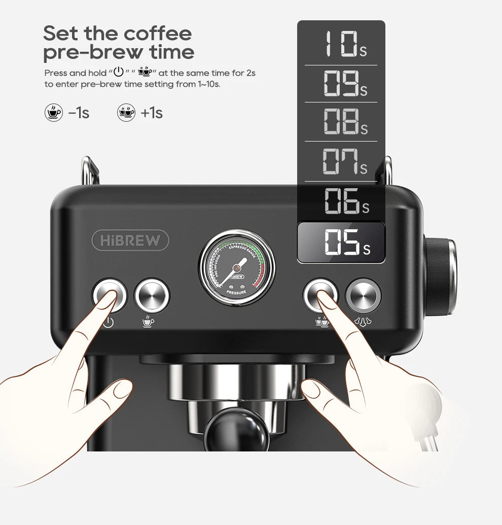 Hibrew H10a Black Espresso Machine Temperature Volume Pre