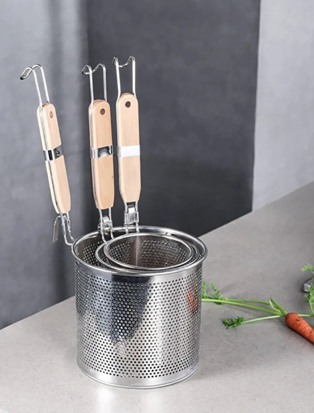 Durable Thickened Stainless Steel Funnel Wooden Handle Pasta