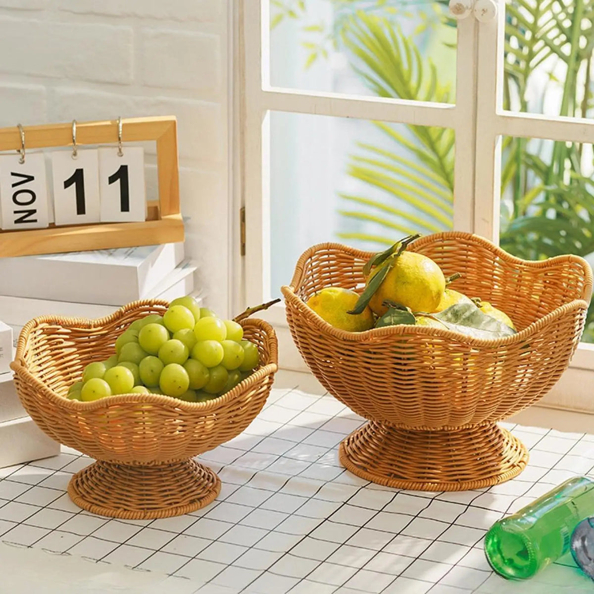 Fruit Basket Hand Rattan Woven Snack Tray Bread