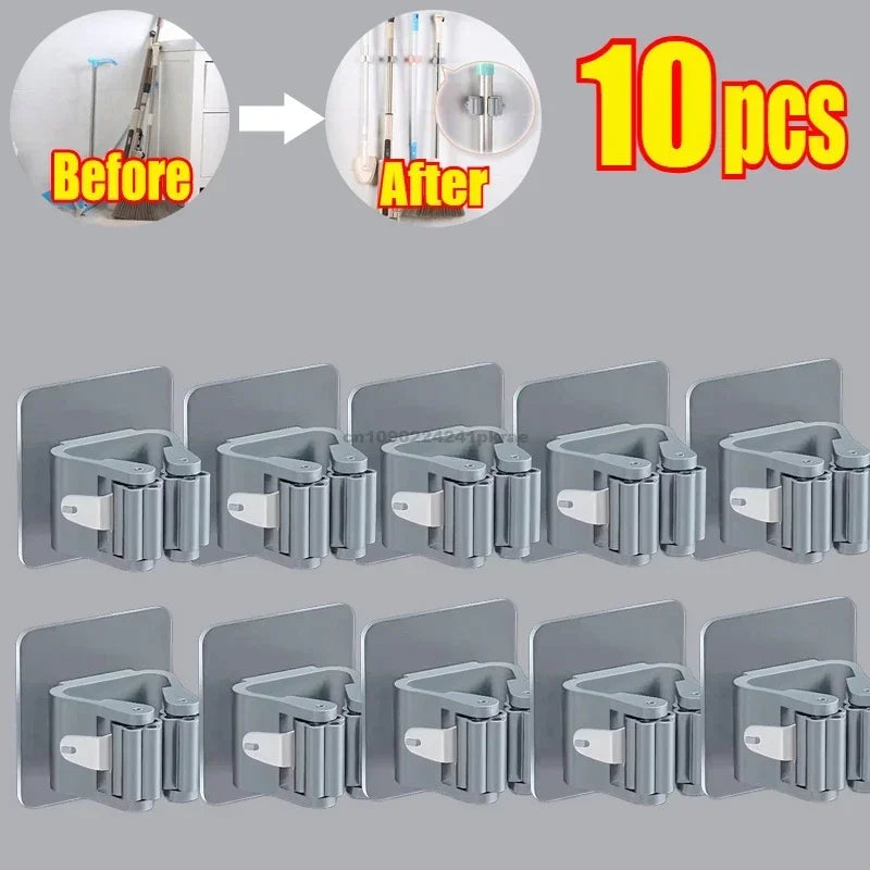 Mop Broom Holder Storage Rack Adhesive Hooks Wall