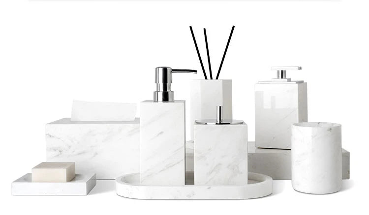 Volakos White Natural Marble Bathroom Soap Dispenser Soap