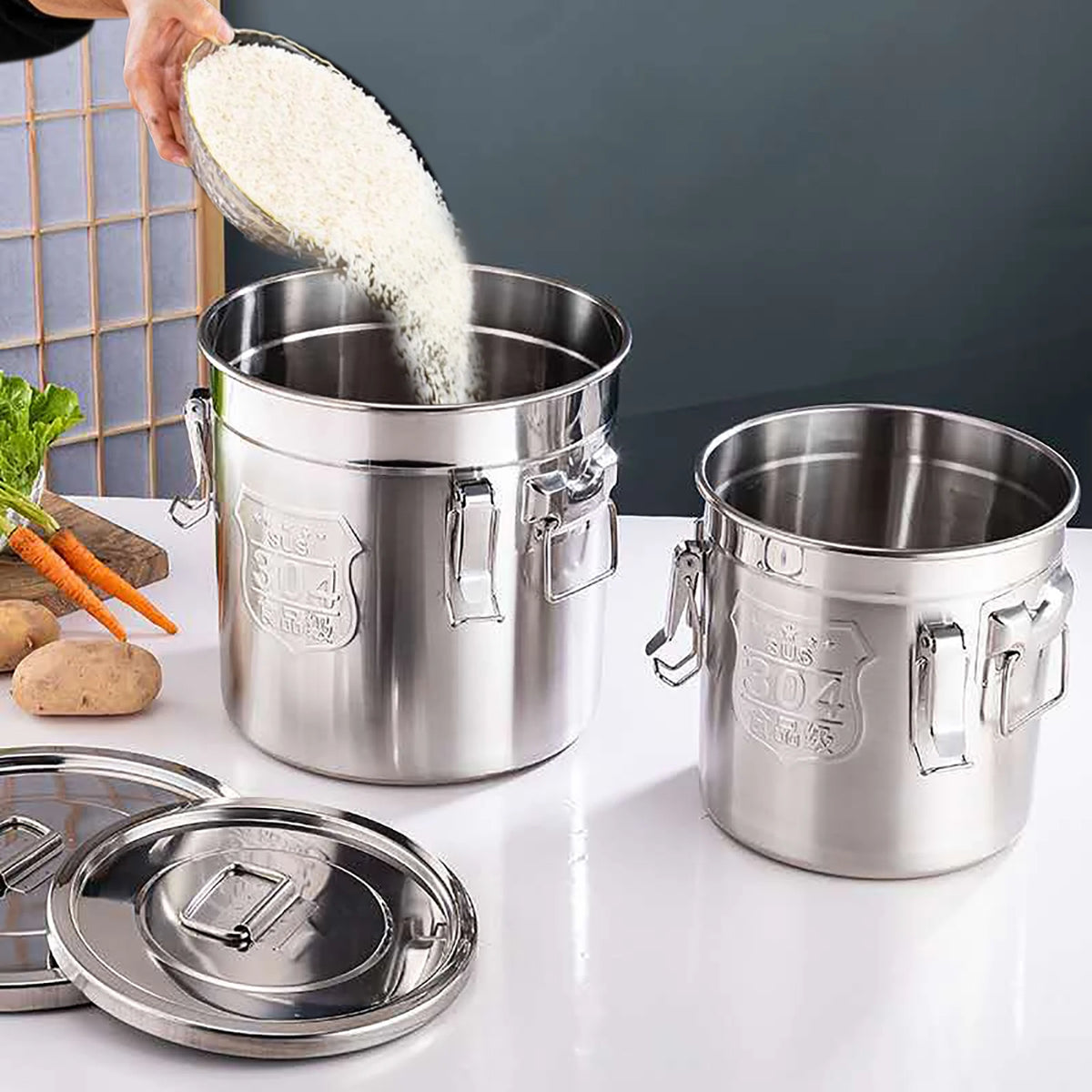 6l/12l Stainless Steel Cereal Container Rice Oil Storage