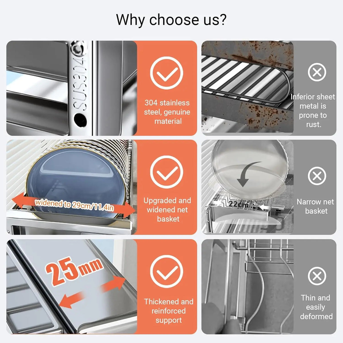 304 Stainless Steel Sink Rack Multi-Functional Dish Drainer