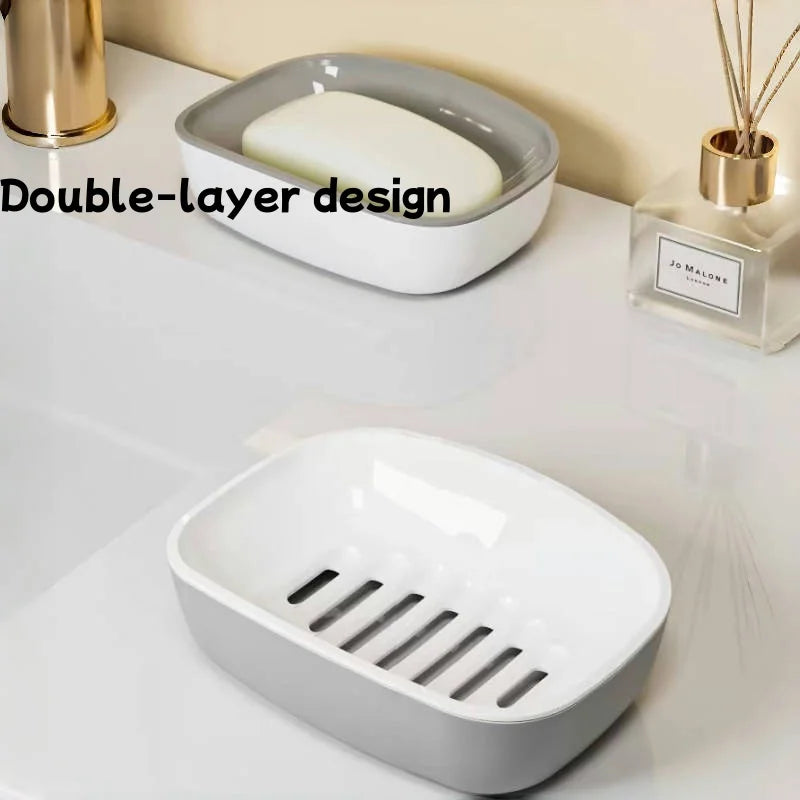 1pc Soap Dish Double-Layer Drainage Automatic Drain Easy