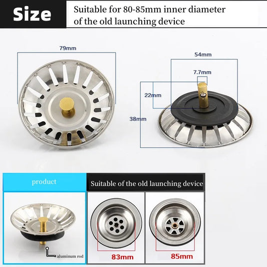 Sink Strainer Drains Filter Stainless Steel Stopper Waste