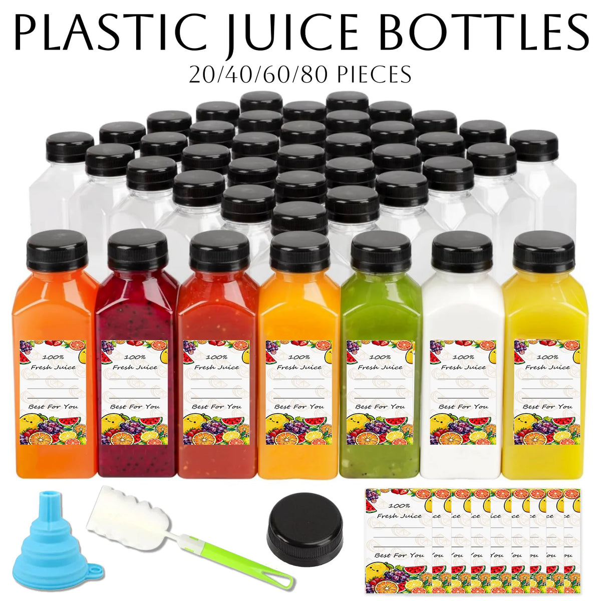 20-80pcs Plastic Juice Bottles 8/12oz Reusable Juice Bottles