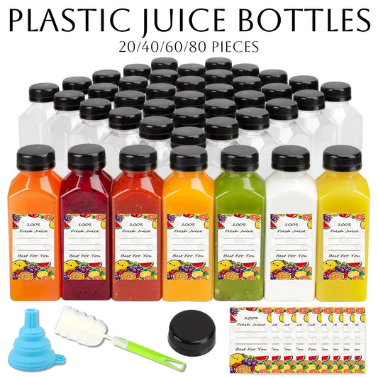 20-80pcs Plastic Juice Bottles 8/12oz Reusable Juice Bottles
