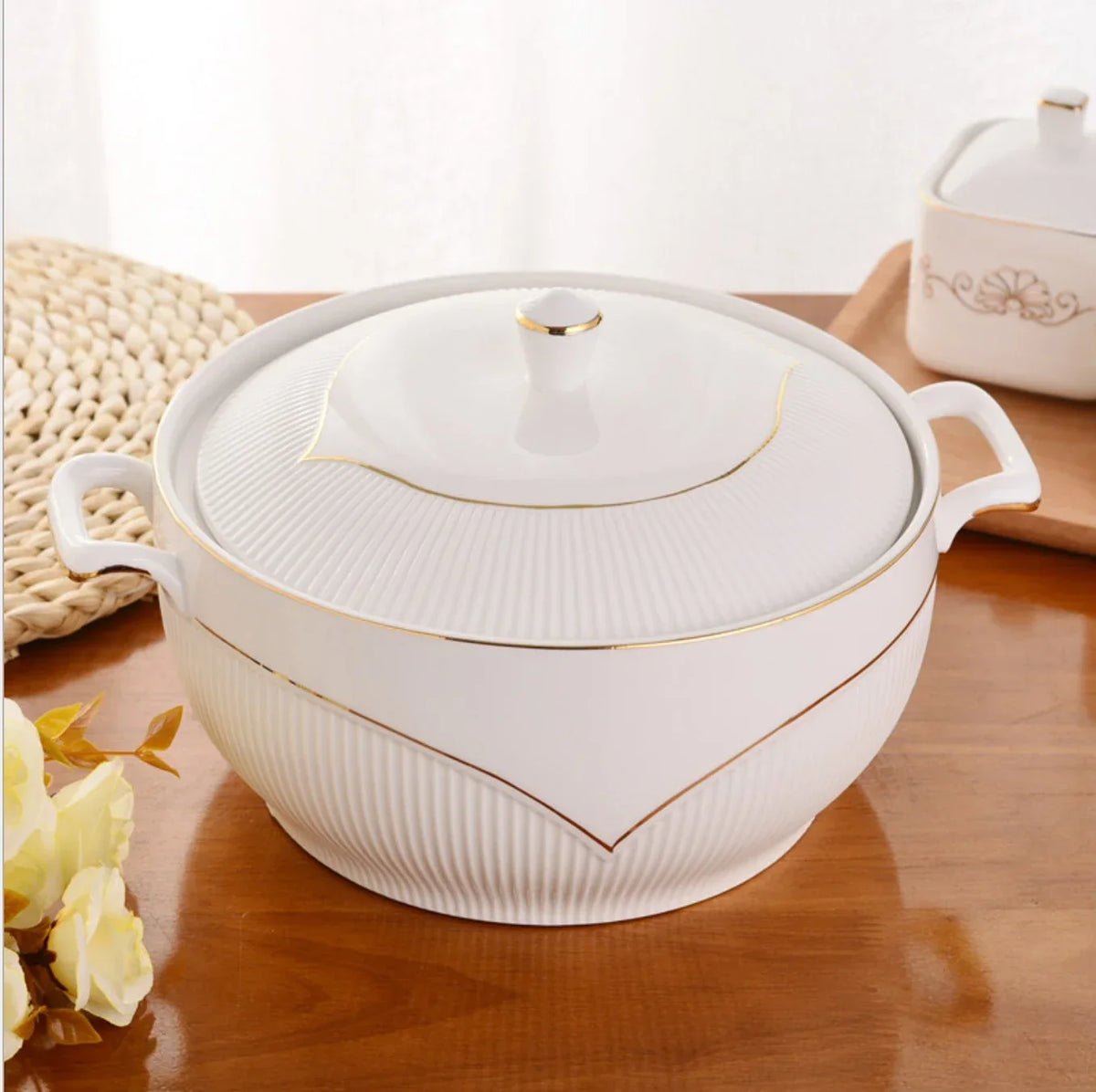 Ceramic Soup Pot White Round Nordic Phnom Penh