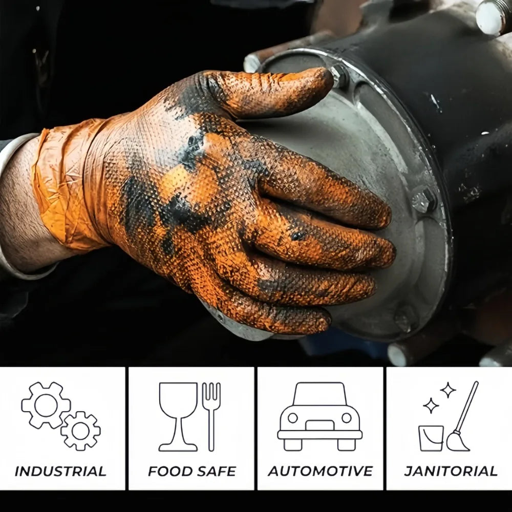 Heavy Duty Nitrile Work Gloves Orange Disposible Latex