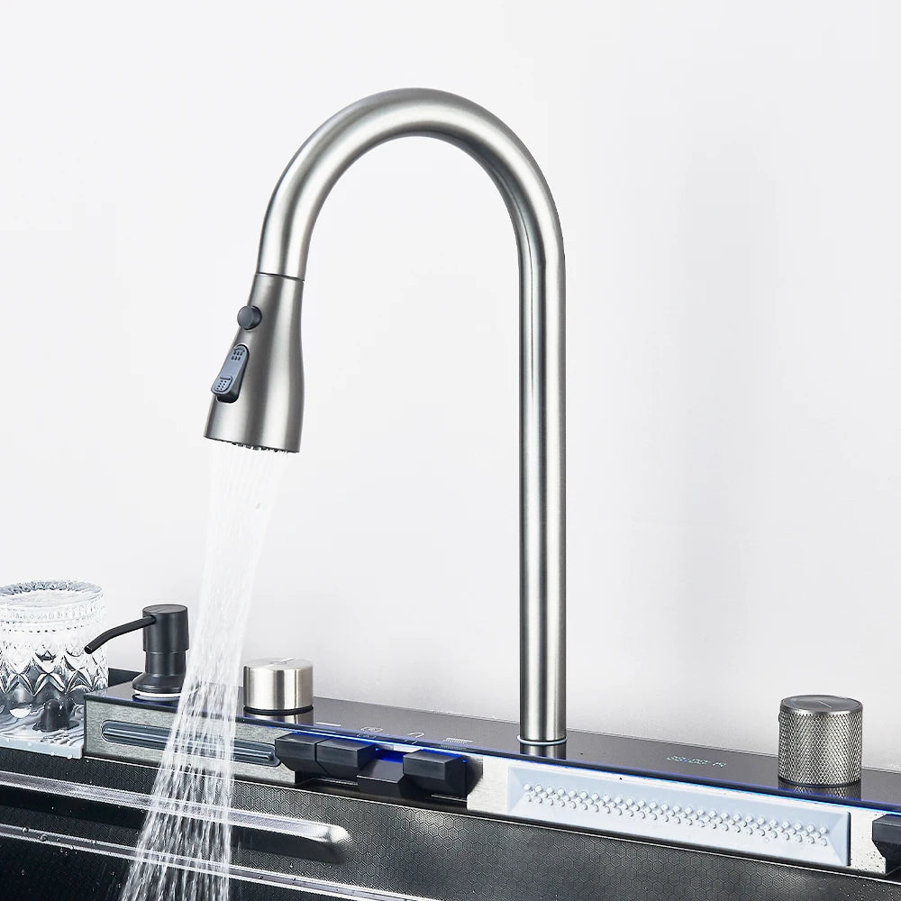 304 Stainless Steel Waterfall Sink Digital Display Large