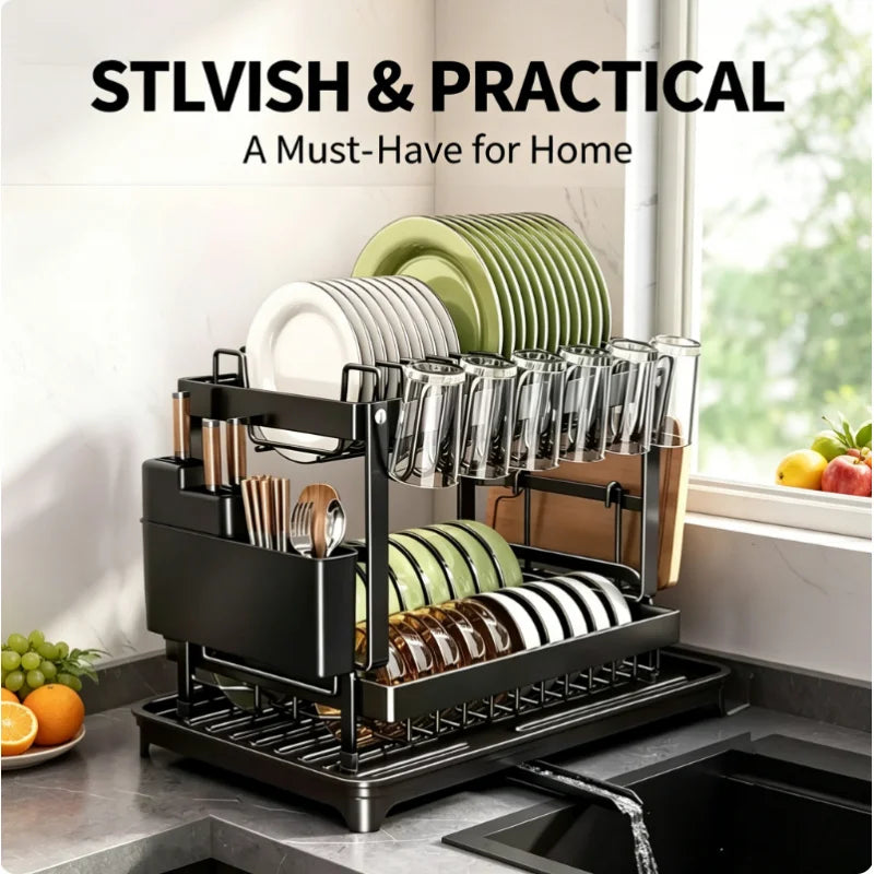 Space Saving Double Tier Dish Drying Rack Rust
