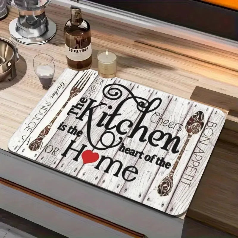 Creative Coffee Print Drying Mat Soft Rubber Non-Slip