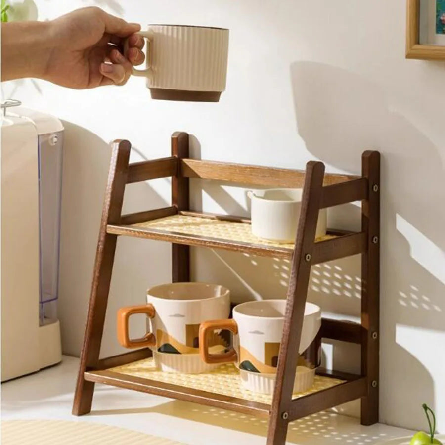 Countertop Organizer Layer Coffee Cup Holder Multipurpose Bamboo