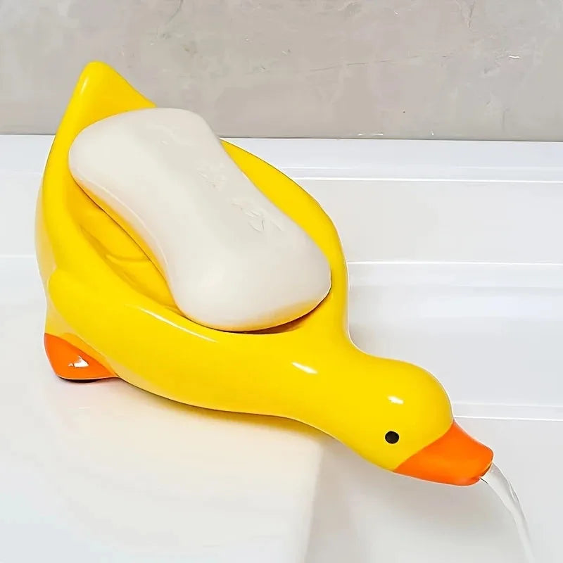 Yellow White Duck-Shaped Soap Dish Oval-Shaped Bathroom Drain