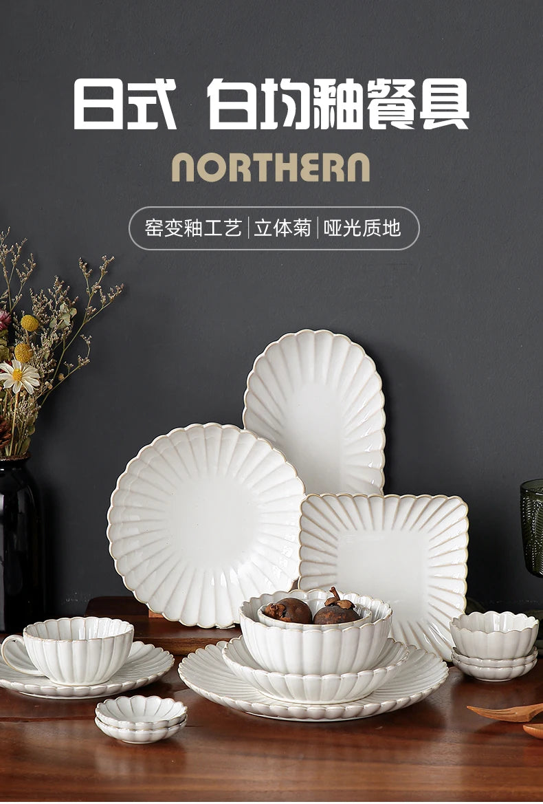 Nordic White Bowls Dinner Plates Ceramic White Glaze