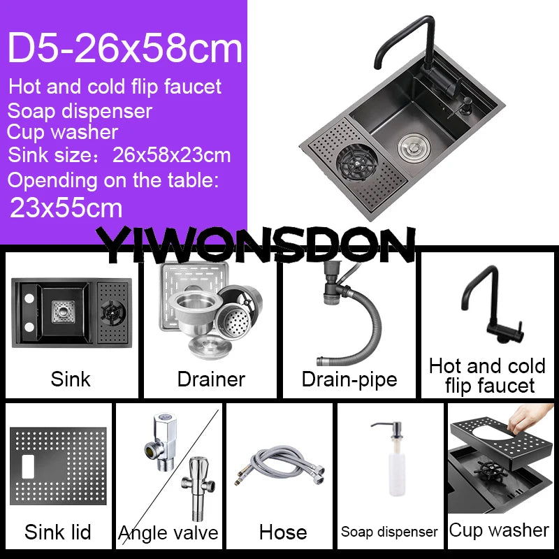 Nano Hidden Bar Sink Black Folding Faucet Silvery