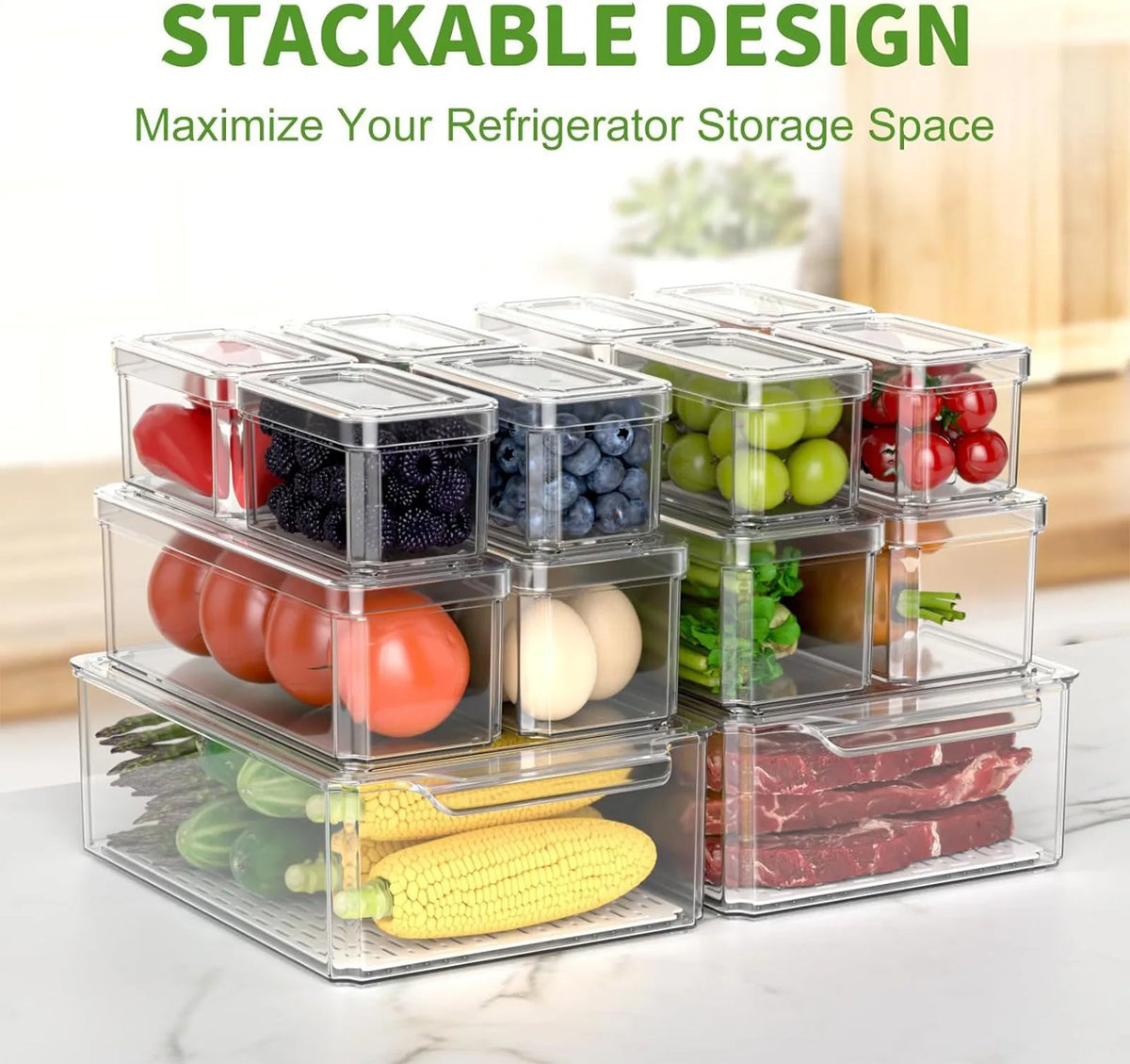 Refrigerator Organizer Bin Stackable Fridge Food Storage Box