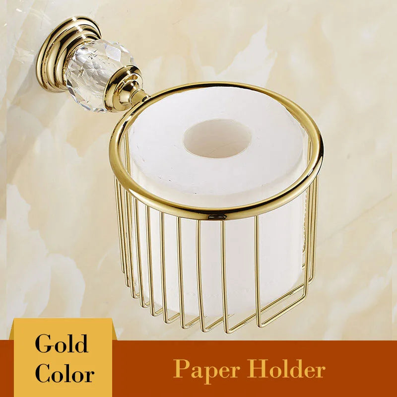 Shower Shelf Toilet Paper Holder Golden Crystal Wall