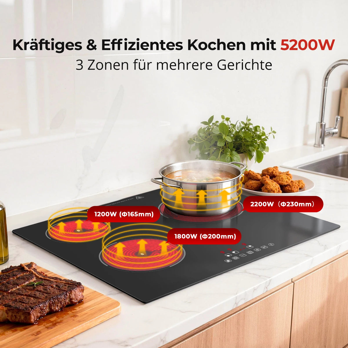 6000w Built-In Ceramic Hob Zone Induction Cooktop Touch