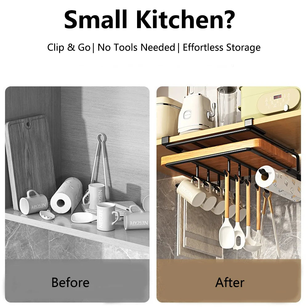 Space Saving Organizer Under Cabinet Hanging Rack Hooks