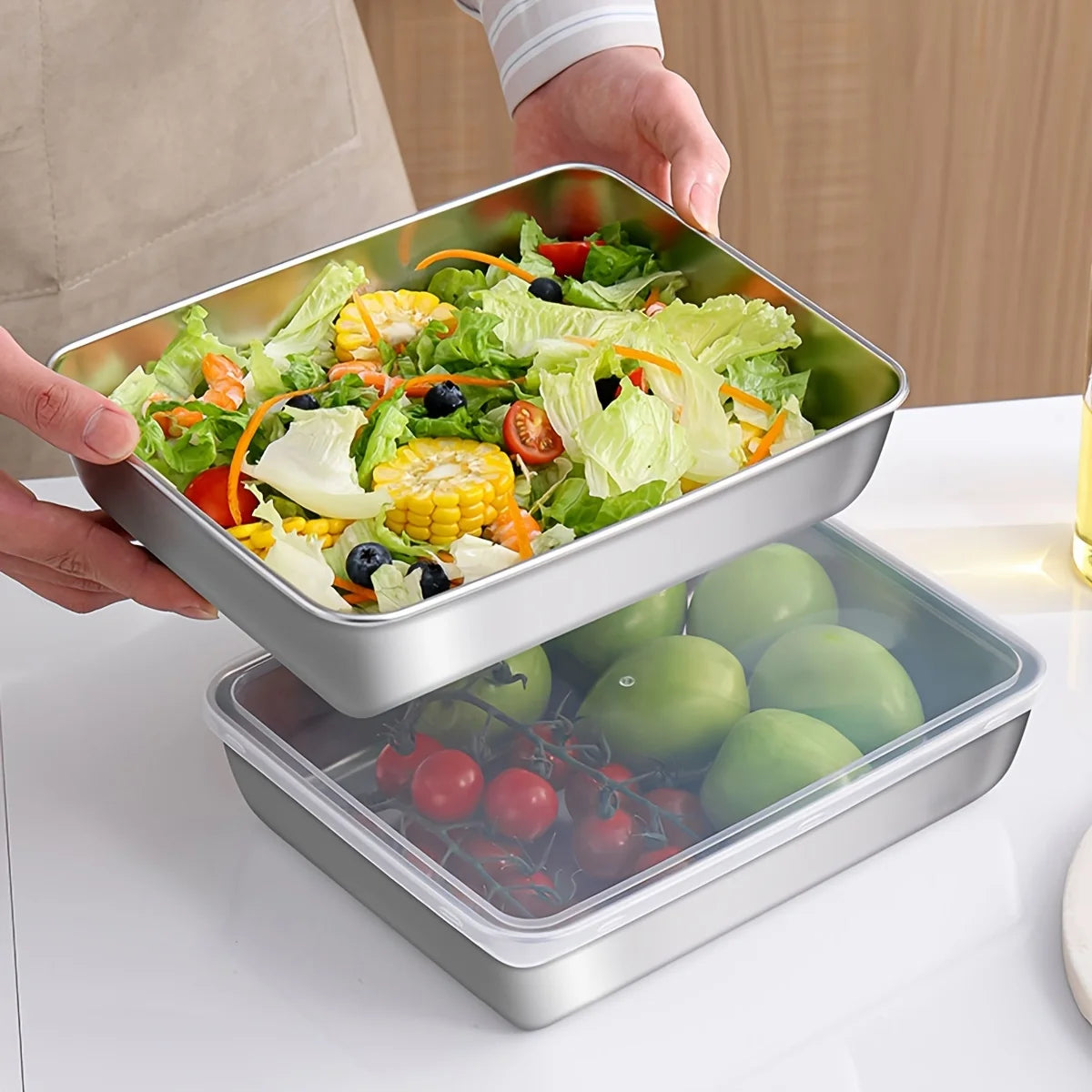 3-Piece Stainless Steel Food Storage Containers - Airtight
