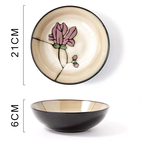 Ceramic Hand-Painted Flowers Creative Dish Plate Japanese
