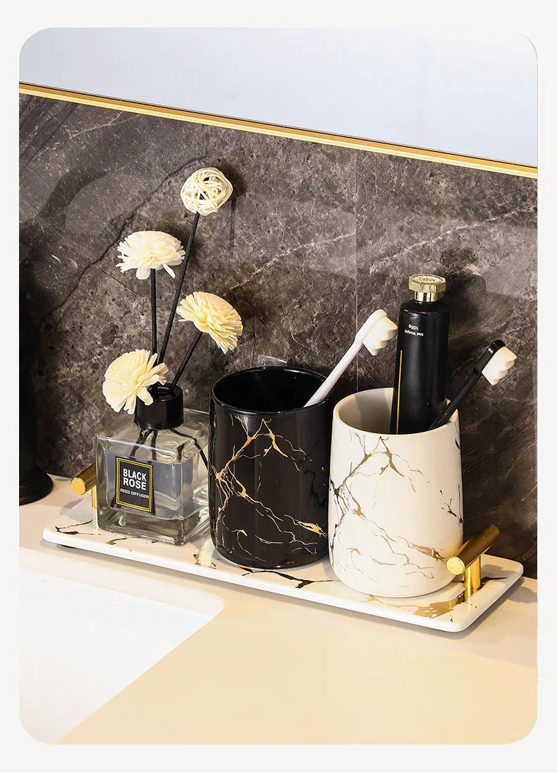 Creative Marble Texture Ceramic Toothbrush Cup Bathroom Soap