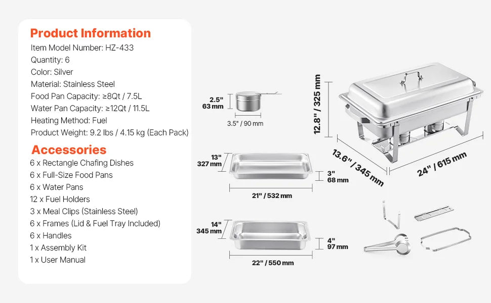 Succebuy 8qt Rectangle Chafing Dish 2/4/6 Packs W/