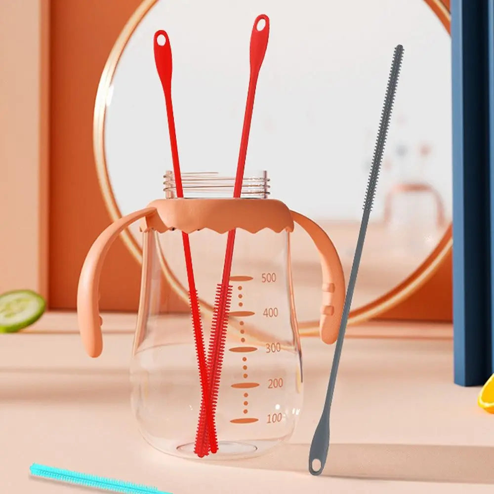 Reusable Pipe Cleaning Brush Long Handle Silicone Straw