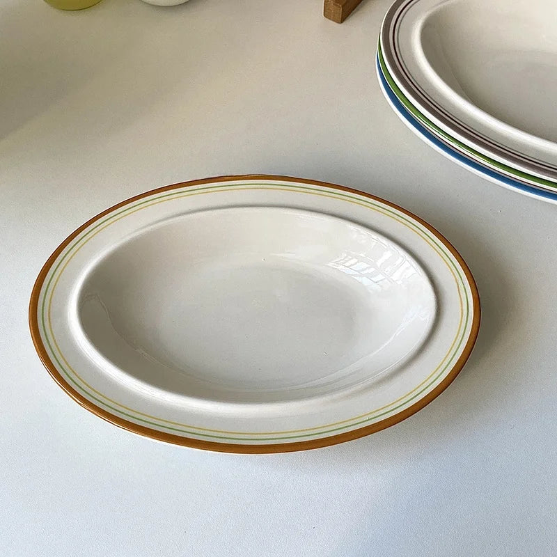 Korean Style Linear Ceramics Dim Sum Dish Pasta