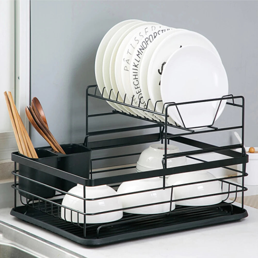 Livingandhome Black Storage Dish Rack
