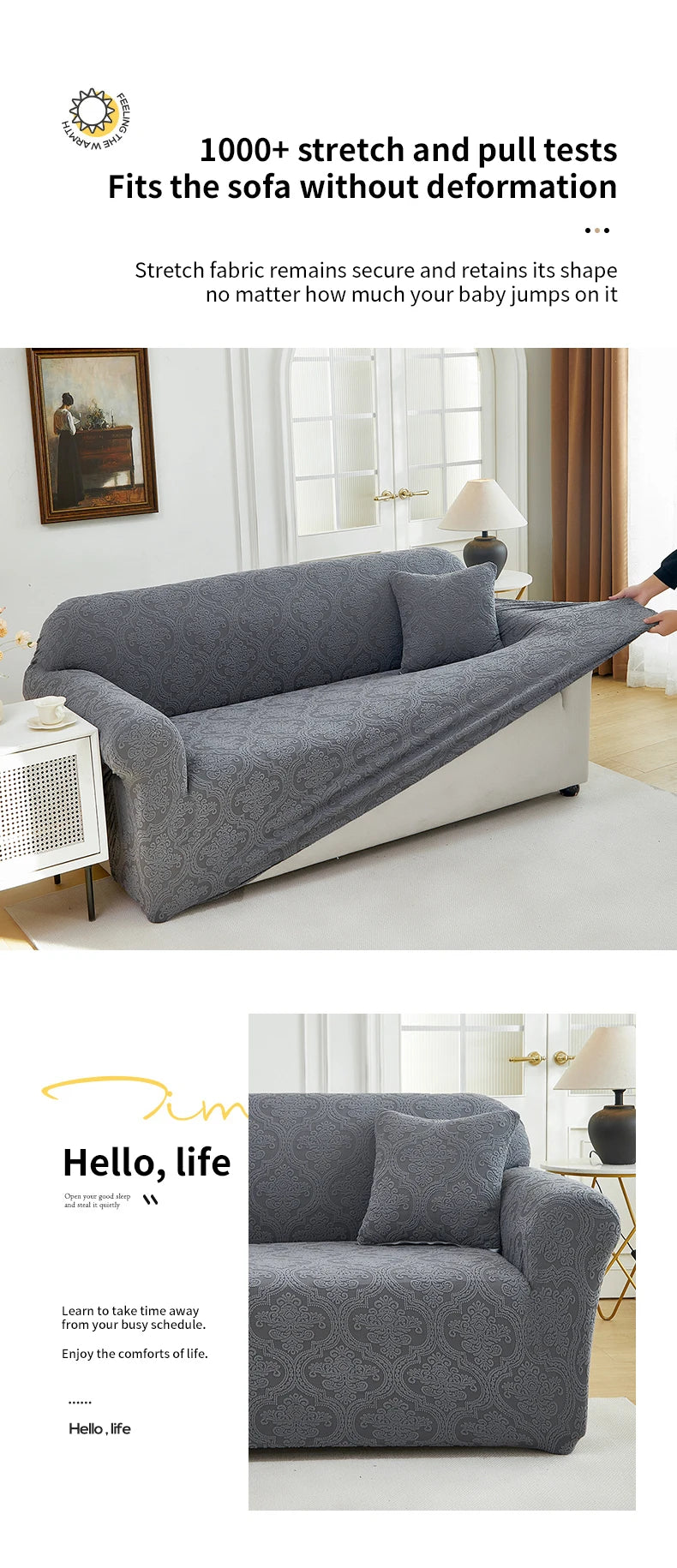 Polar Fleece Jacquard Sofa Cover Royal Floral Pattern