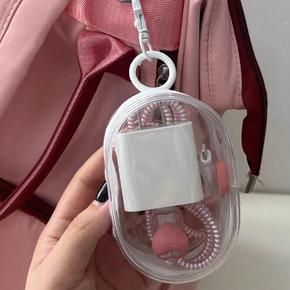 Mini Transparent Storage Bag Zipper Headphone Charger Case