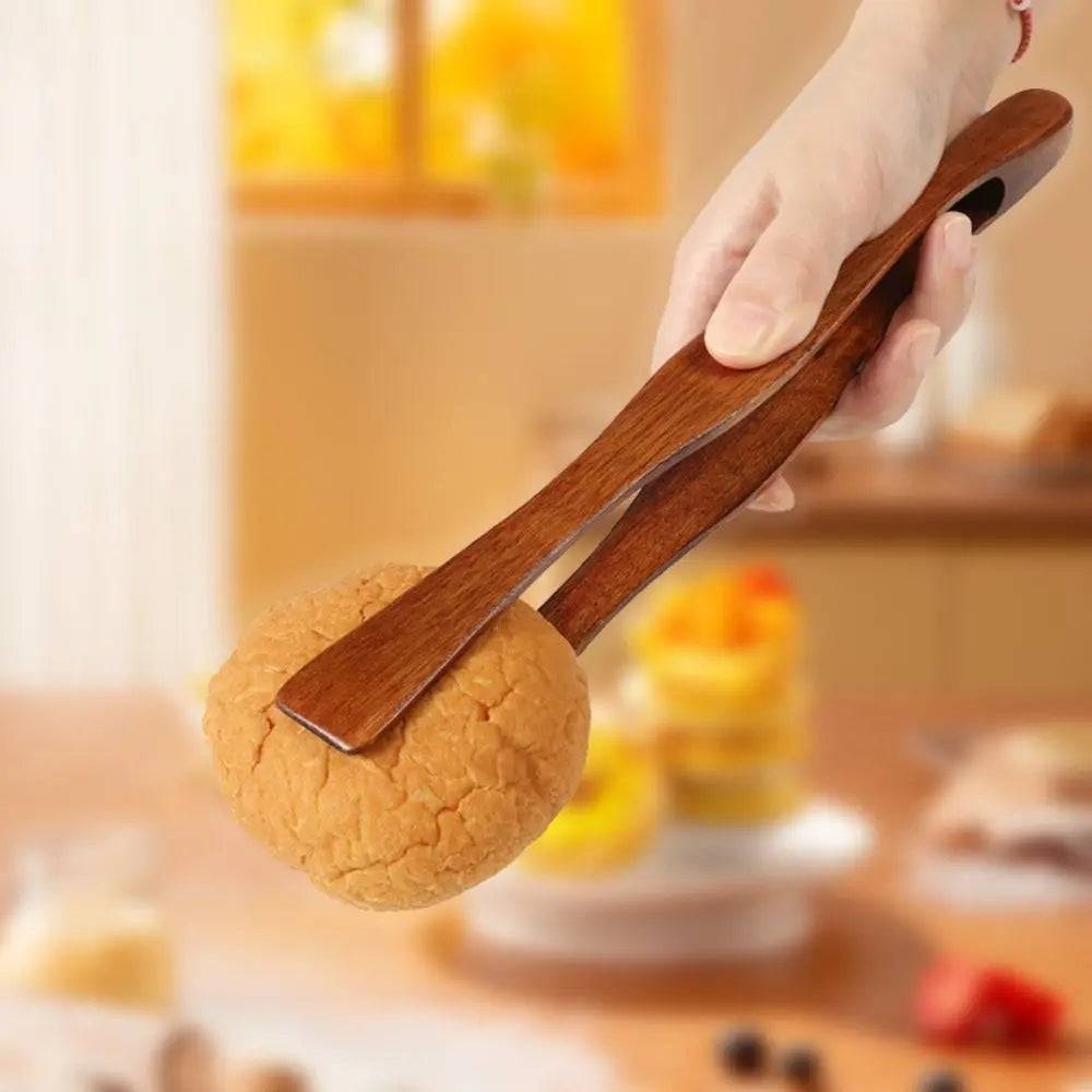 Utensil Wooden Tongs Anti-Slip Handle Salad Bacon Steak