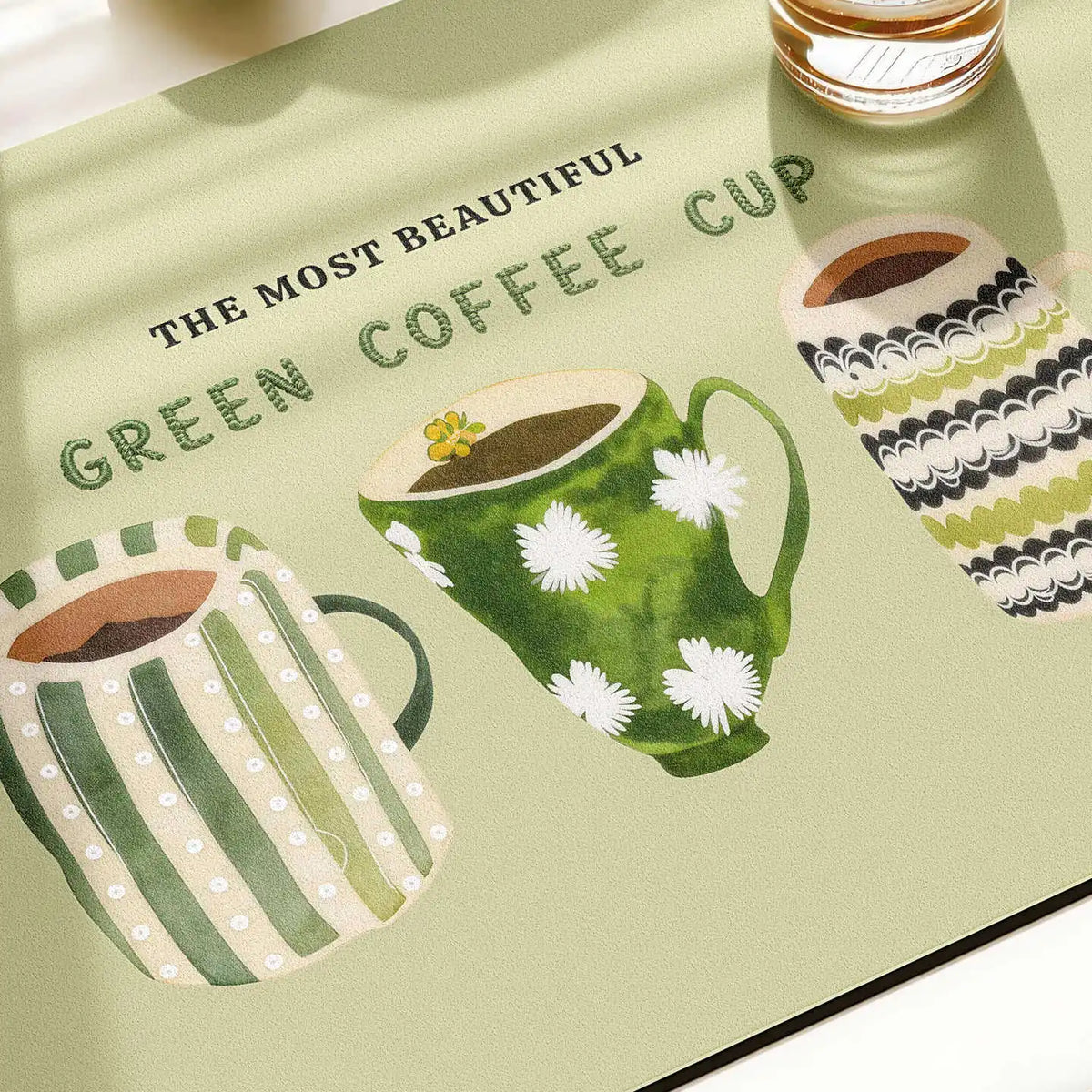 Vikama Green Hand Drawn Coffee Cup Drying Mat