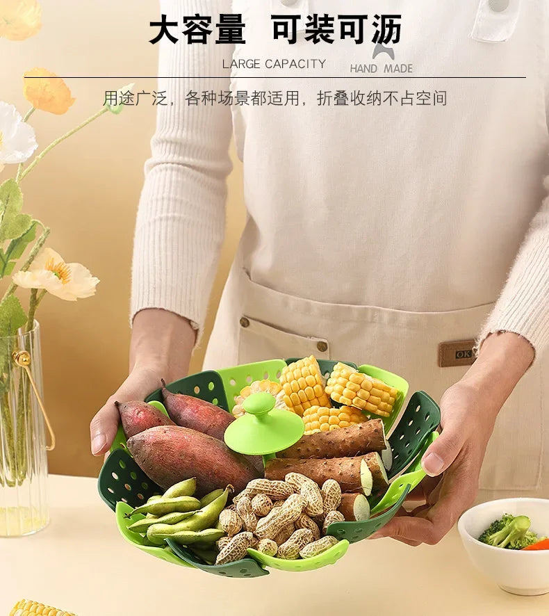 1pc Folding Food Steamer Vegetable Fruit Food Basket
