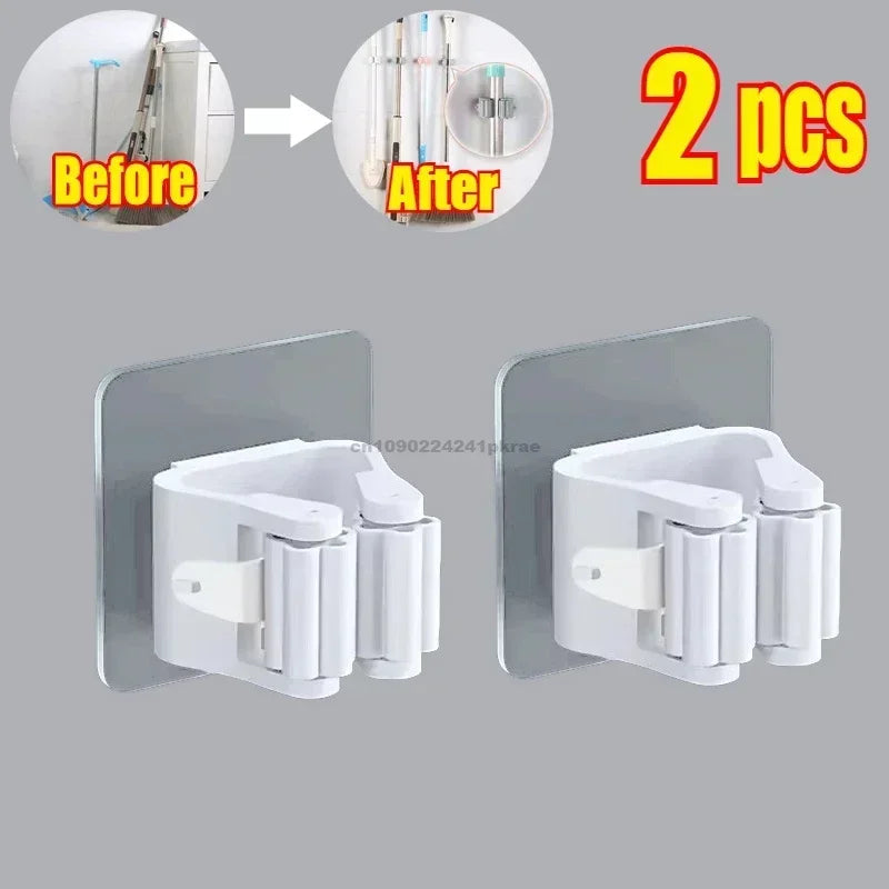 Mop Broom Holder Storage Rack Adhesive Hooks Wall
