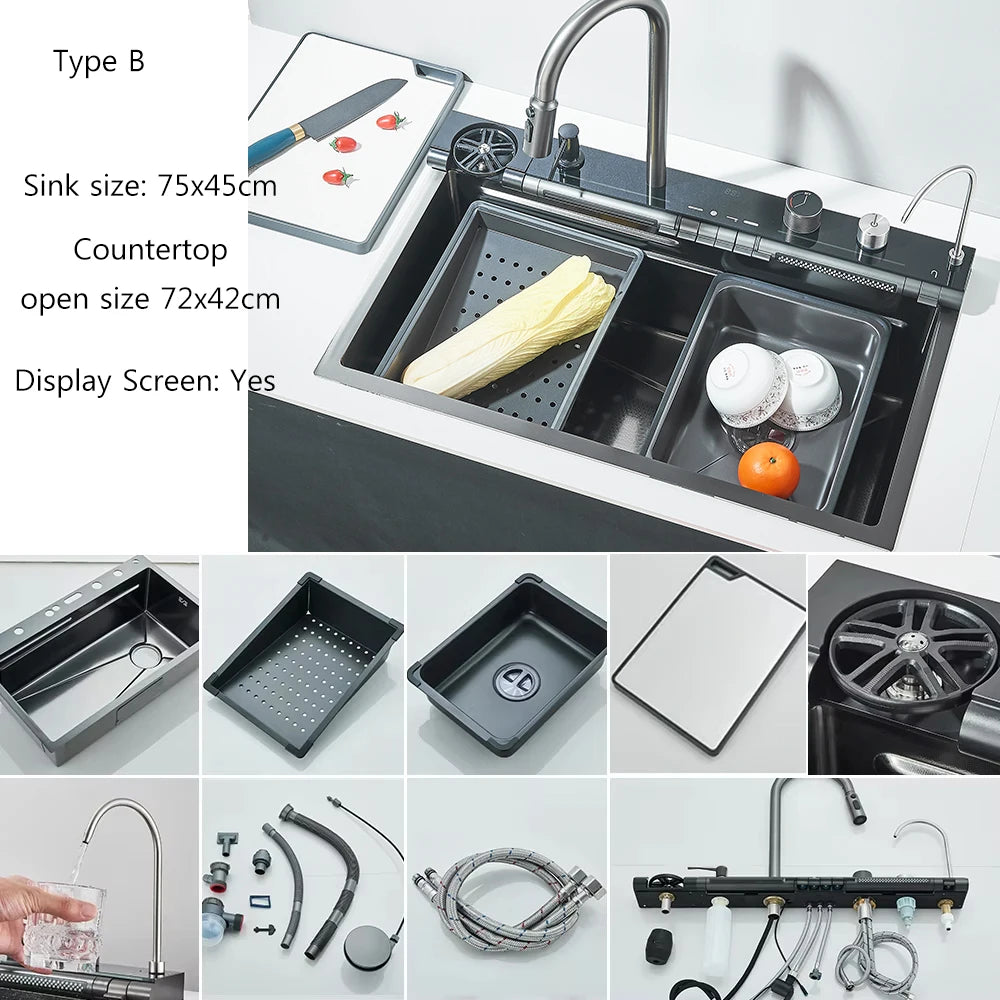 Brushed Golden Smart Digital Display Integrated Sink