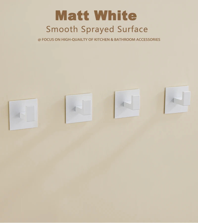 White Wall Hook Adhesive Towel Holder No Drill