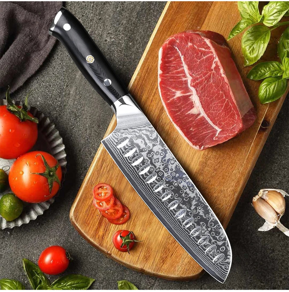 Japanese Style Santoku Knife Damascus Steel Professional Chef