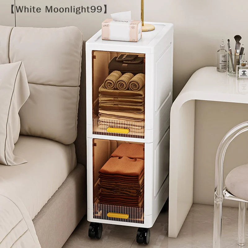 White Foldable Storage Cabinet Bathroom Organizer Slim Cabinet