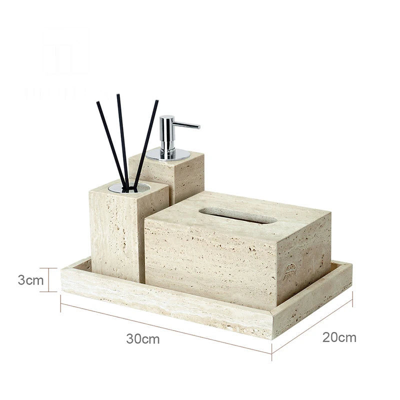 Beige Travertine Bathroom Natural Marble Soap Dispenser Soap